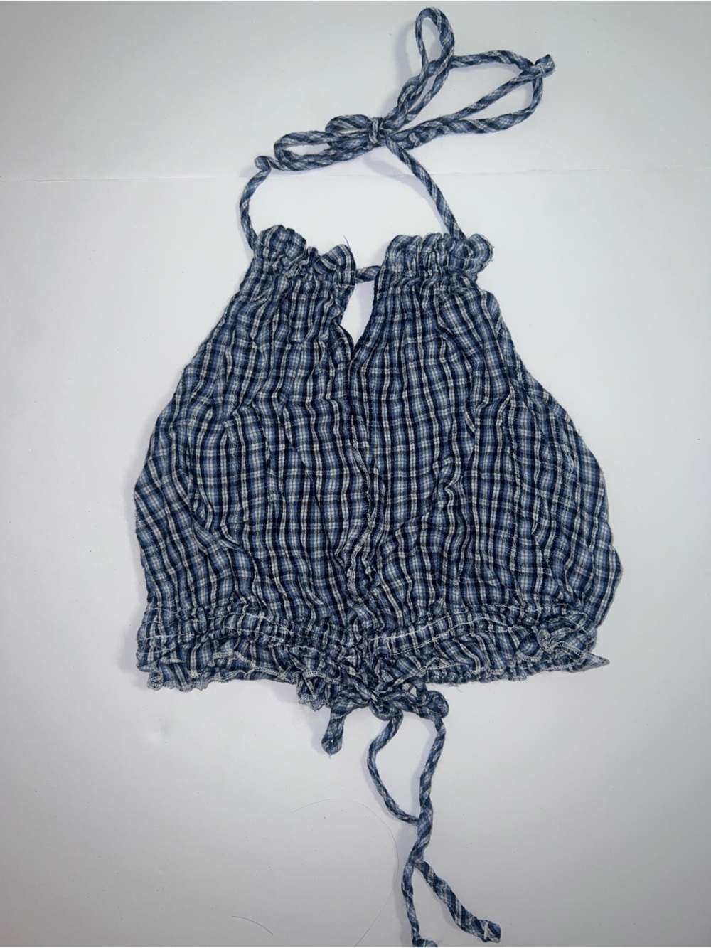 American Eagle Outfitters Blue Plaid Halter Crop Top